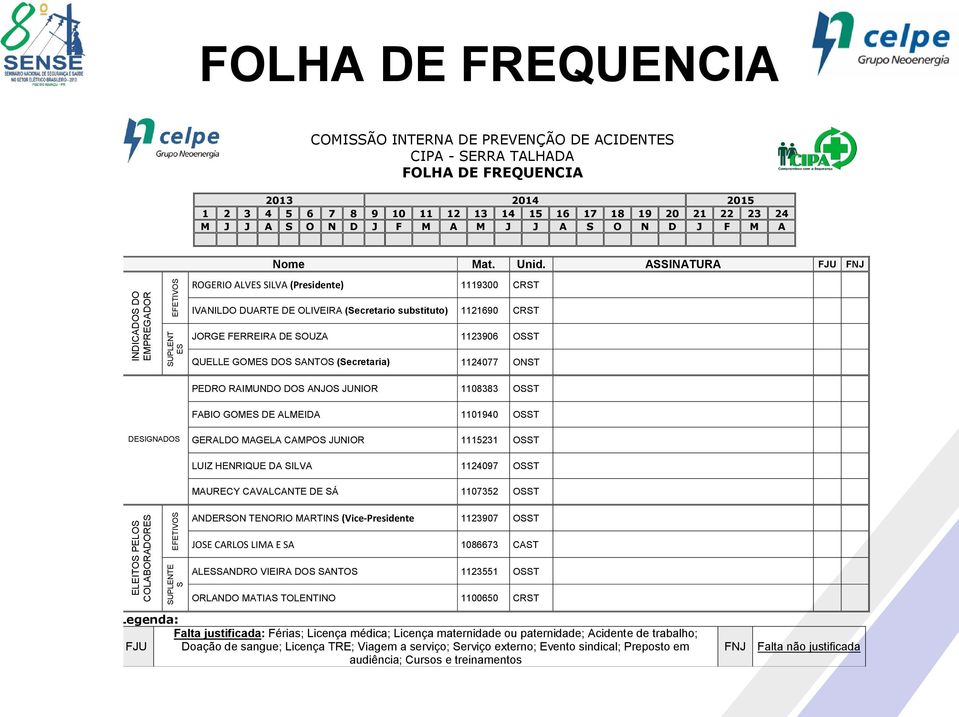 ASSINATURA FJU FNJ ROGERIO ALVES SILVA (Presidente) 1119300 CRST IVANILDO DUARTE DE OLIVEIRA (Secretario substituto) 1121690 CRST JORGE FERREIRA DE SOUZA 1123906 OSST QUELLE GOMES DOS SANTOS