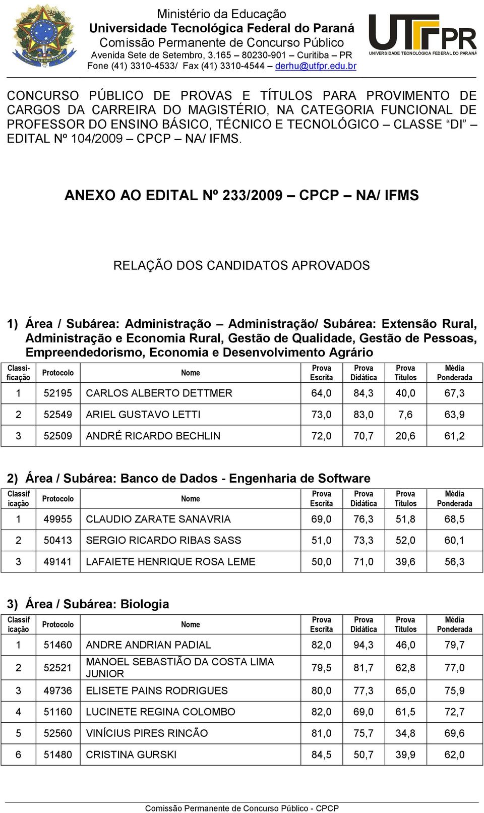 Nº 104/2009 CPCP NA/ IFMS.