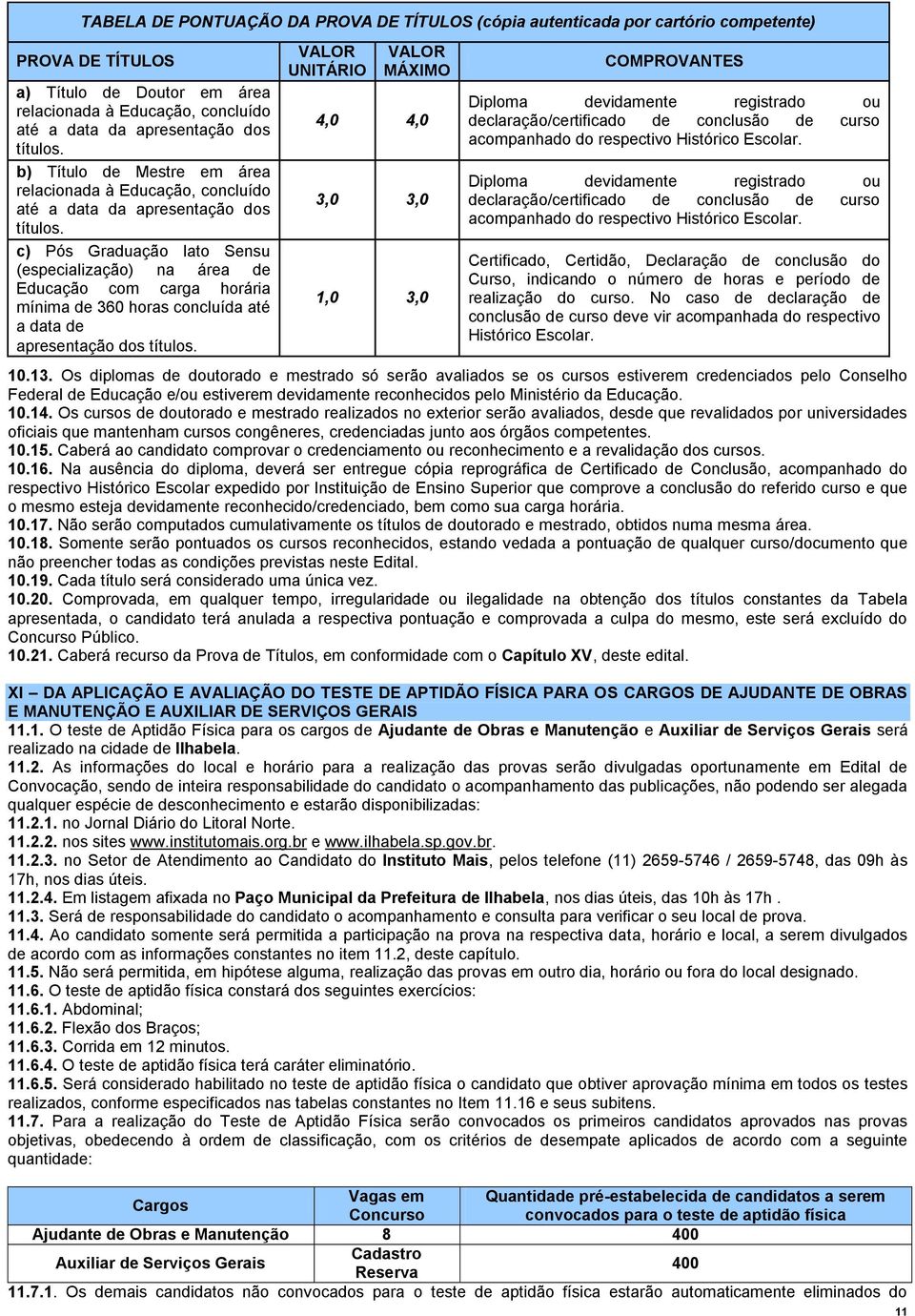 c) Pós Graduação lato Sensu (especialização) na área de Educação com carga horária mínima de 360 horas concluída até a data de apresentação dos títulos.