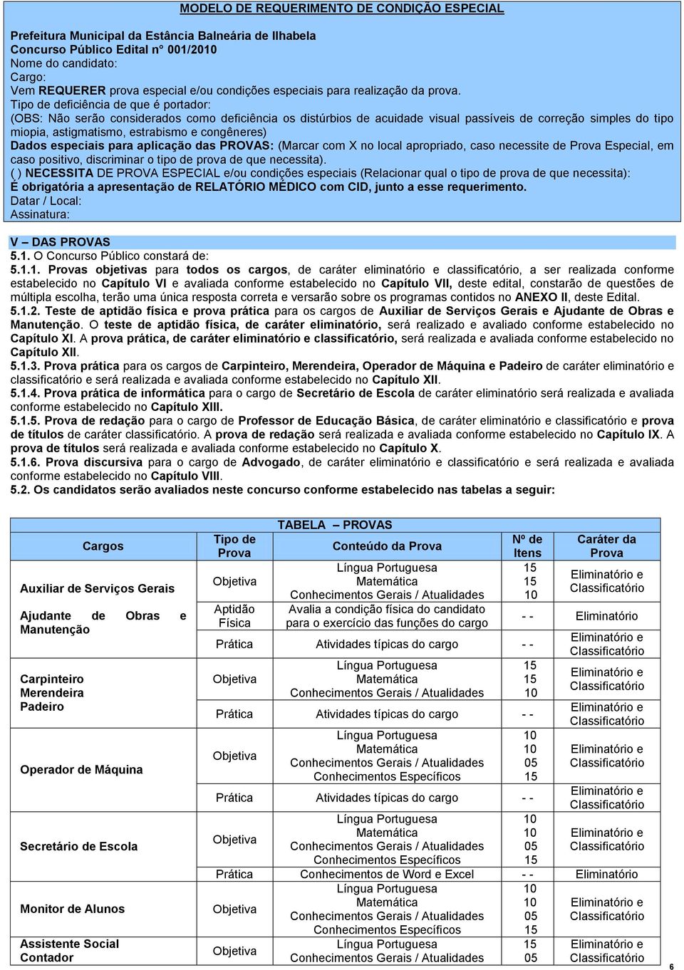 Tipo de deficiência de que é portador: (OBS: Não serão considerados como deficiência os distúrbios de acuidade visual passíveis de correção simples do tipo miopia, astigmatismo, estrabismo e