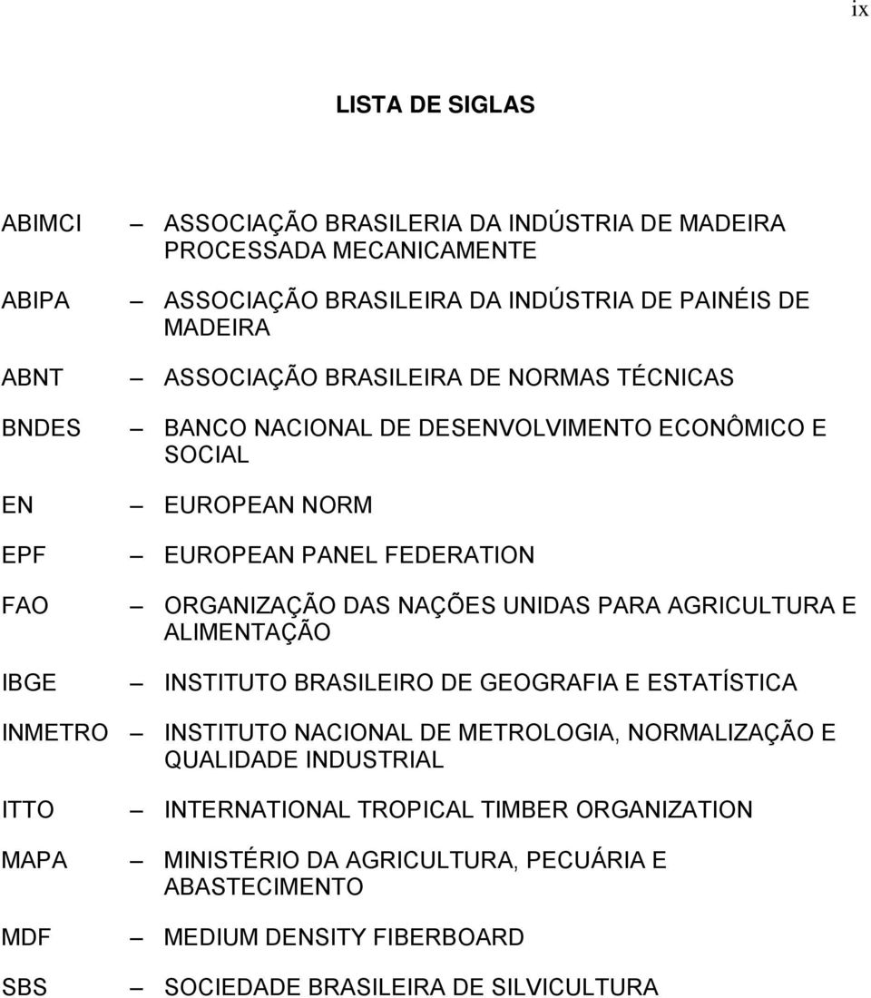 NAÇÕES UNIDAS PARA AGRICULTURA E ALIMENTAÇÃO INSTITUTO BRASILEIRO DE GEOGRAFIA E ESTATÍSTICA INMETRO INSTITUTO NACIONAL DE METROLOGIA, NORMALIZAÇÃO E QUALIDADE INDUSTRIAL