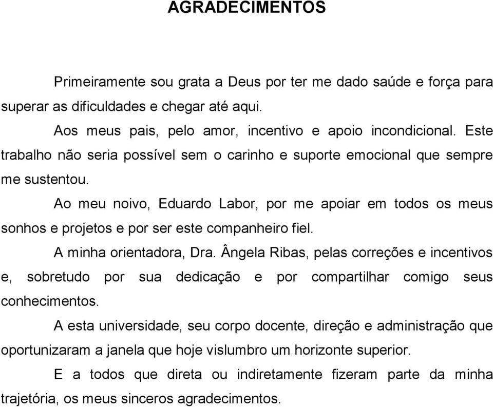 Ao meu noivo, Eduardo Labor, por me apoiar em todos os meus sonhos e projetos e por ser este companheiro fiel. A minha orientadora, Dra.