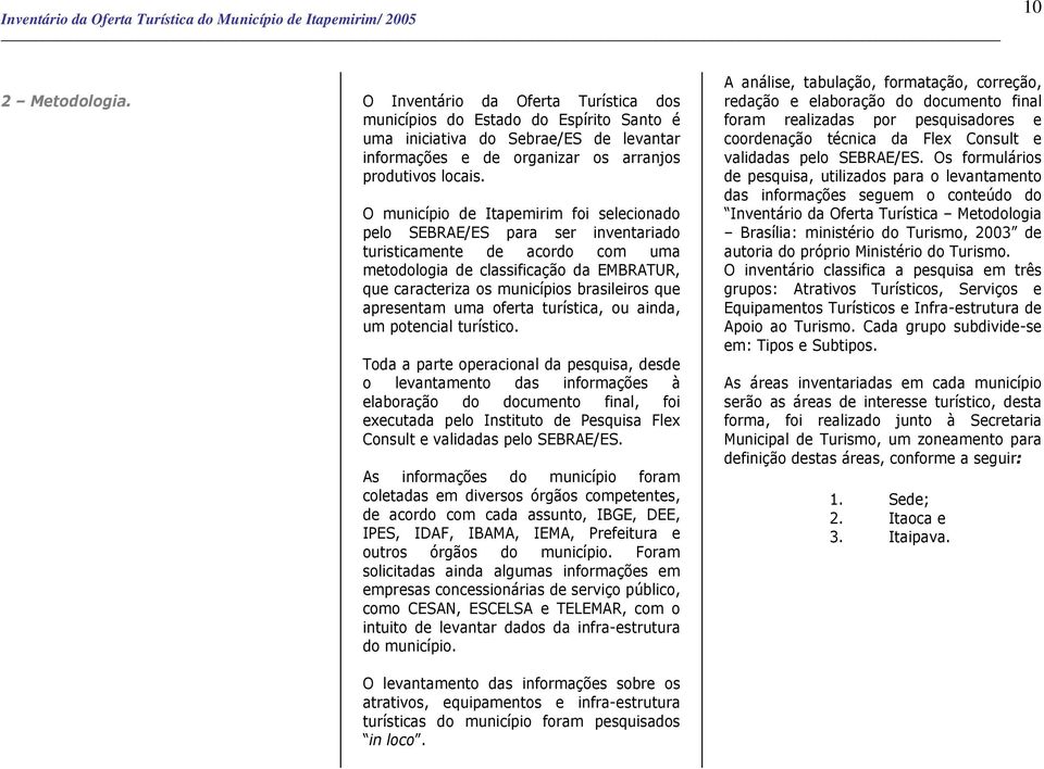 O município de Itapemirim foi selecionado pelo SEBRAE/ES para ser inventariado turisticamente de acordo com uma metodologia de classificação da EMBRATUR, que caracteriza os municípios brasileiros que