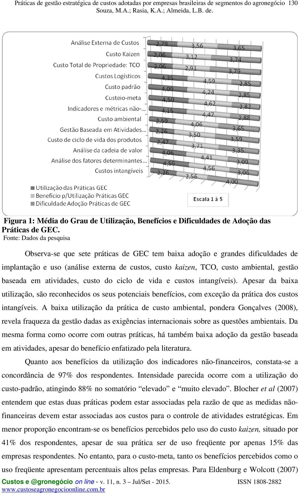 baseada em atividades, custo do ciclo de vida e custos intangíveis). Apesar da baixa utilização, são reconhecidos os seus potenciais benefícios, com exceção da prática dos custos intangíveis.