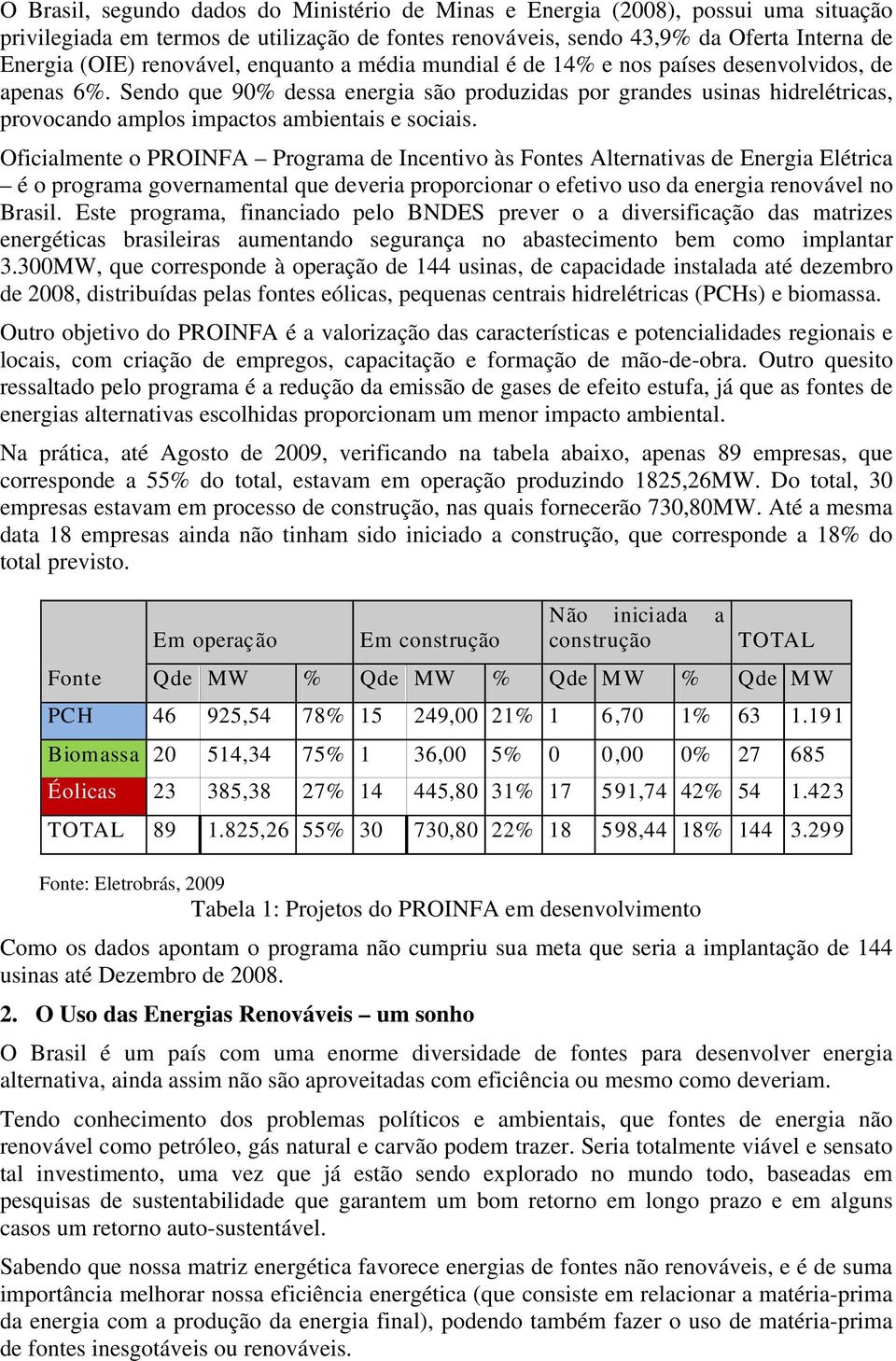 Sendo que 90% dessa energia são produzidas por grandes usinas hidrelétricas, provocando amplos impactos ambientais e sociais.