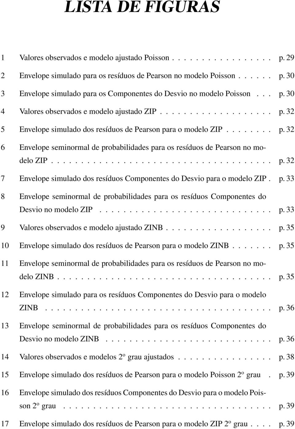 .................................... p. 32 7 Envelope simulado dos resíduos Componentes do Desvio para o modelo ZIP. p. 33 8 Envelope seminormal de probabilidades para os resíduos Componentes do Desvio no modelo ZIP.