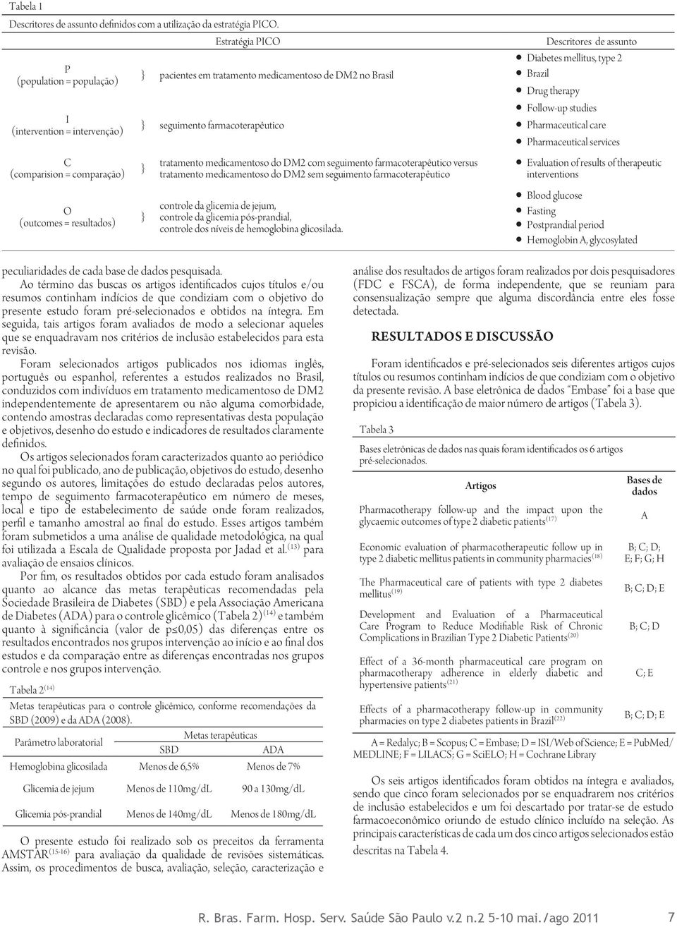 farmacoterapêutico } } tratamento medicamentoso do DM2 com seguimento farmacoterapêutico versus tratamento medicamentoso do DM2 sem seguimento farmacoterapêutico controle da glicemia de jejum,