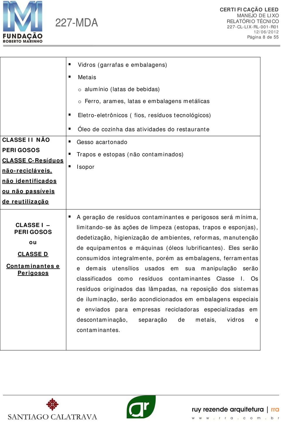 Gesso acartonado Trapos e estopas (não contaminados) Isopor A geração de resíduos contaminantes e perigosos será mínima, limitando-se às ações de limpeza (estopas, trapos e esponjas), dedetização,