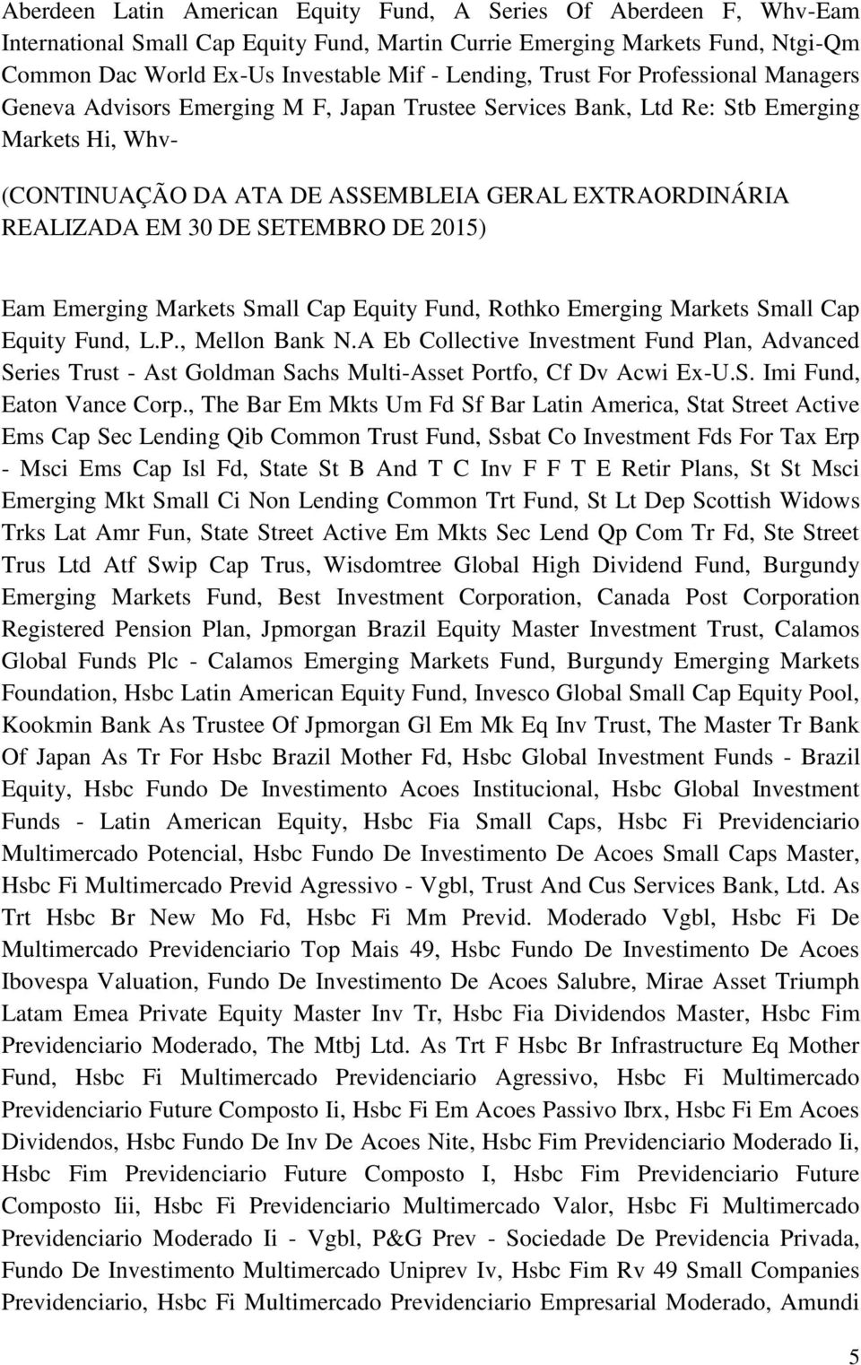 Small Cap Equity Fund, L.P., Mellon Bank N.A Eb Collective Investment Fund Plan, Advanced Series Trust - Ast Goldman Sachs Multi-Asset Portfo, Cf Dv Acwi Ex-U.S. Imi Fund, Eaton Vance Corp.