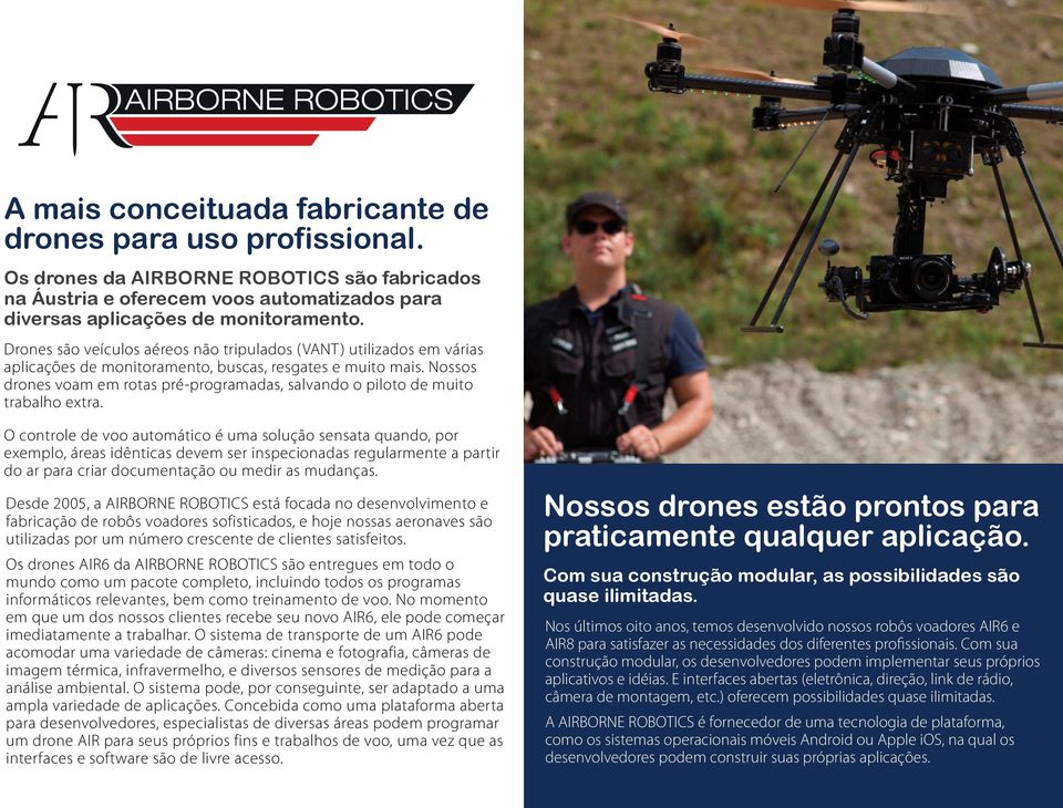 Nossos drones voam em rotas pré-programadas, salvando o piloto de muito trabalho extra.