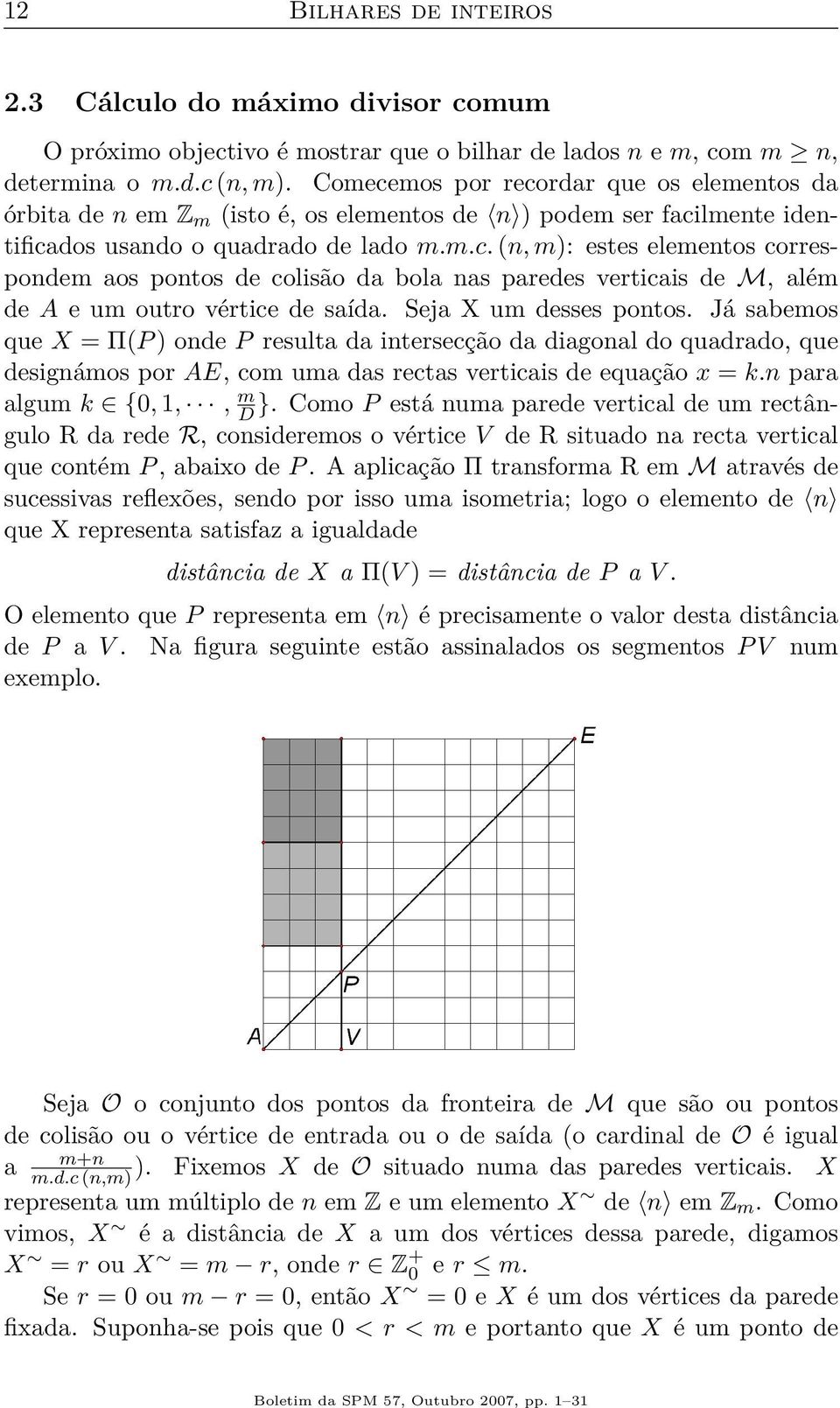 Seja X um desses pontos. Já sabemos que X = Π(P ) onde P resulta da intersecção da diagonal do quadrado, que designámos por AE, com uma das rectas verticais de equação x = k.