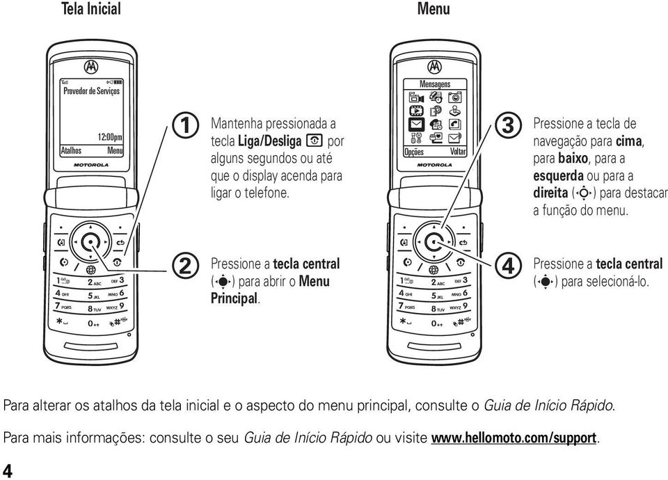 12:00pm Atalhos Menu Opções Voltar 3 Pressione a tecla de navegação para cima, para baixo, para a esquerda ou para a direita (S) para destacar a função do menu.