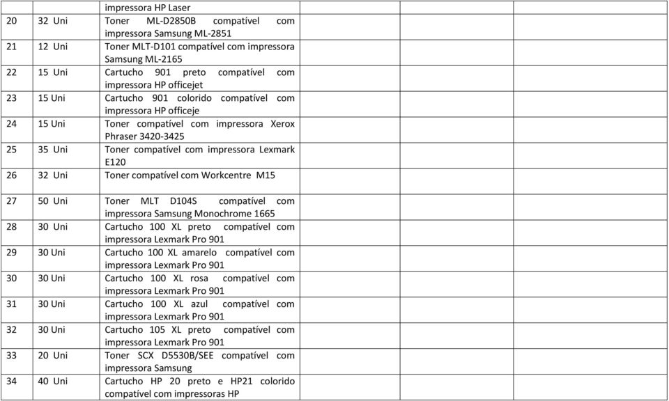 impressora Lexmark E120 26 32 Uni Toner compatível com Workcentre M15 27 50 Uni Toner MLT D104S compatível com impressora Samsung Monochrome 1665 28 30 Uni Cartucho 100 XL preto compatível com 29 30
