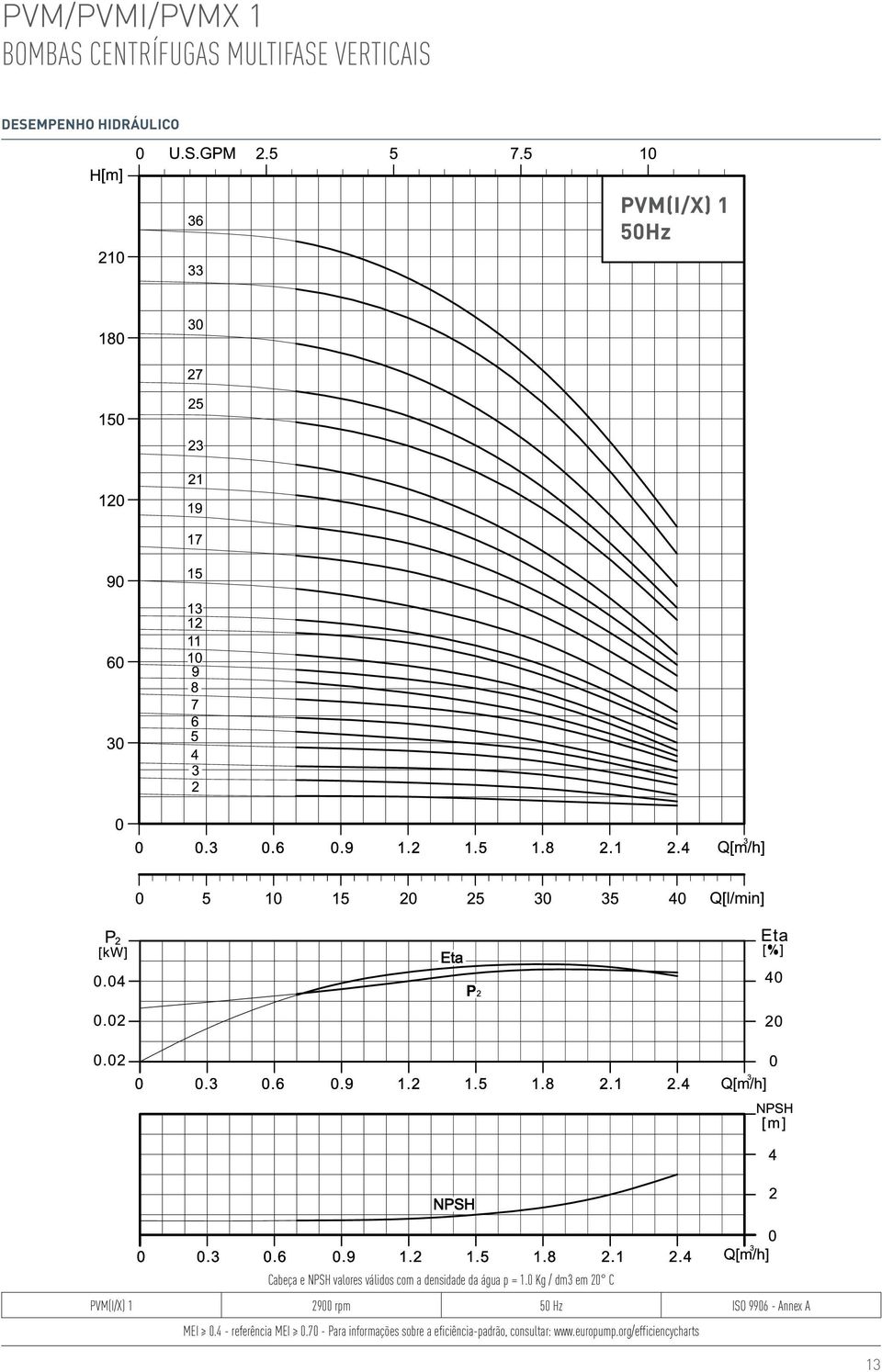 0 Kg / dm3 em 20 C PVM(I/X) 1 2900 rpm 50 Hz ISO 9906 - Annex A MEI 0.