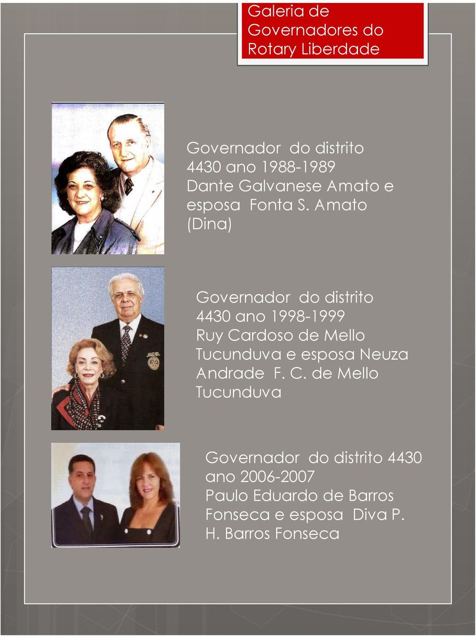 Amato (Dina) Governador do distrito 4430 ano 1998-1999 Ruy Cardoso de Mello Tucunduvae