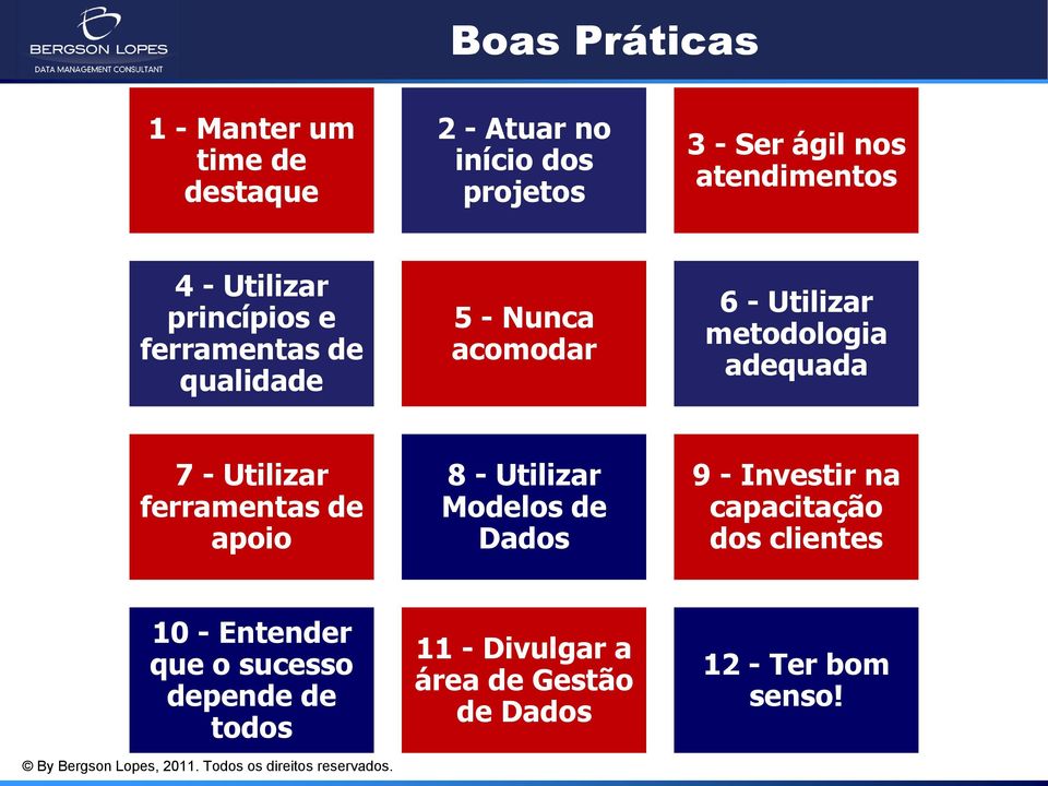 metodologia adequada 7 - Utilizar ferramentas de apoio 8 - Utilizar Modelos de Dados 9 - Investir na