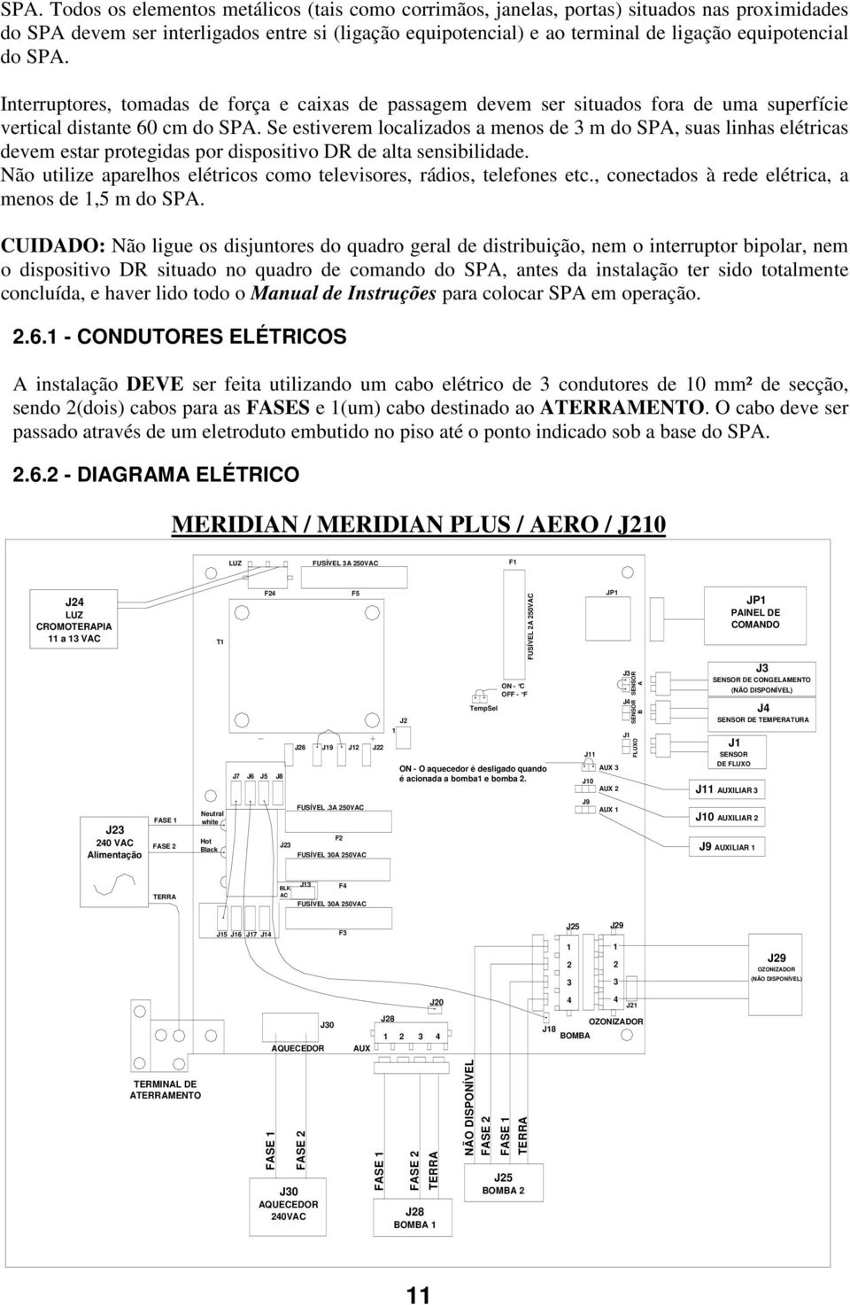 Se estiverem localizados a menos de 3 m do SPA, suas linhas elétricas devem estar protegidas por dispositivo DR de alta sensibilidade.