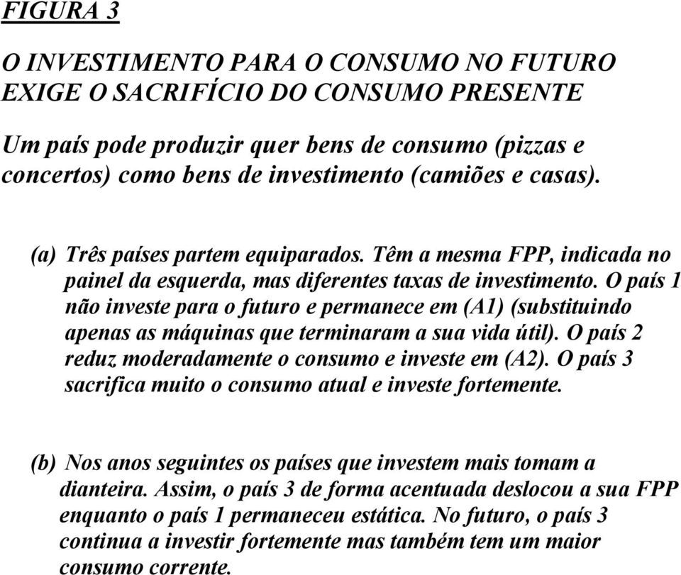 O país 1 não investe para o futuro e permanece em (A1) (substituindo apenas as máquinas que terminaram a sua vida útil). O país 2 reduz moderadamente o consumo e investe em (A2).