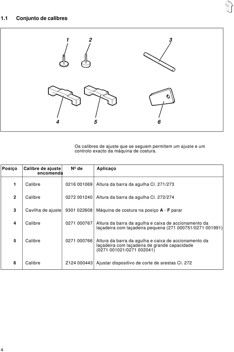 7/74 Cavilha de ajuste 90 0608 Máquina de costura na posiço A - F parar 4 Calibre 07 000767 Altura da barra da agulha e caixa de accionamento da laçadeira com