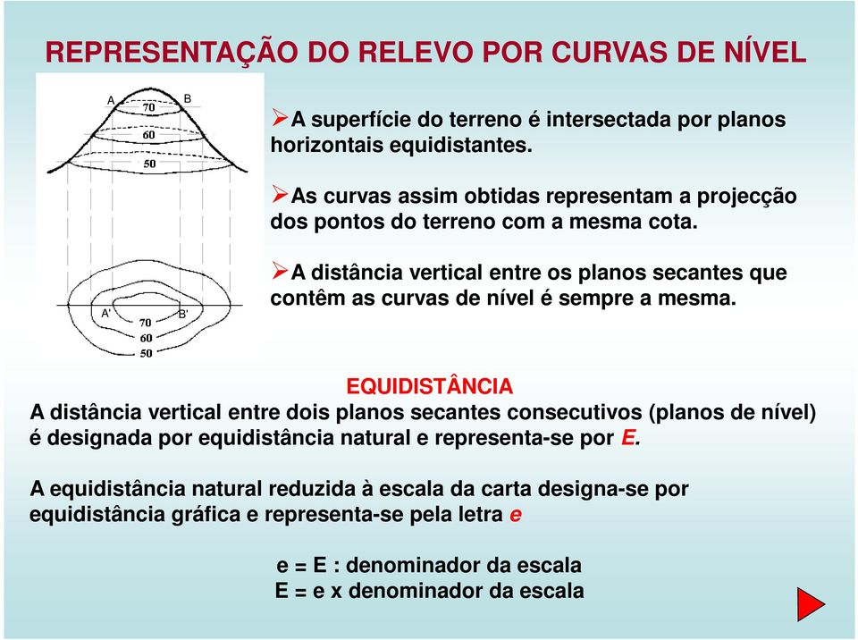 ' B' distância vertical entre os planos secantes que contêm as curvas de nível é sempre a mesma.