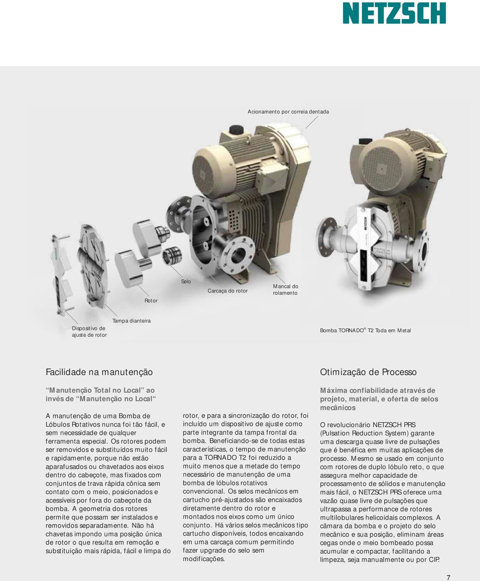 Os rotores podem ser removidos e substituídos muito fácil e rapidamente, porque não estão aparafusados ou chavetados aos eixos dentro do cabeçote, mas fixados com conjuntos de trava rápida cônica sem