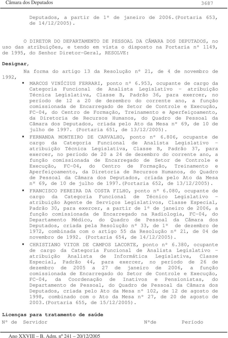 forma do artigo 13 da Resolução nº 21, de 4 de novembro de MARCOS VINÍCIUS FERRARI, nº 6.