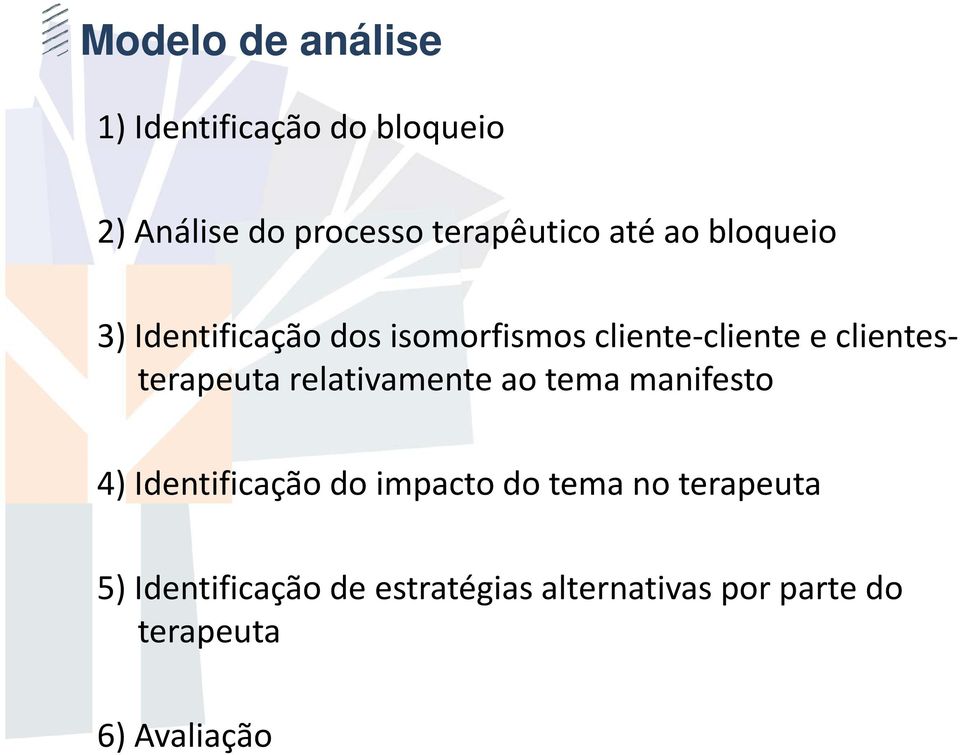 clientesterapeuta relativamente ao tema manifesto 4) Identificação do impacto do