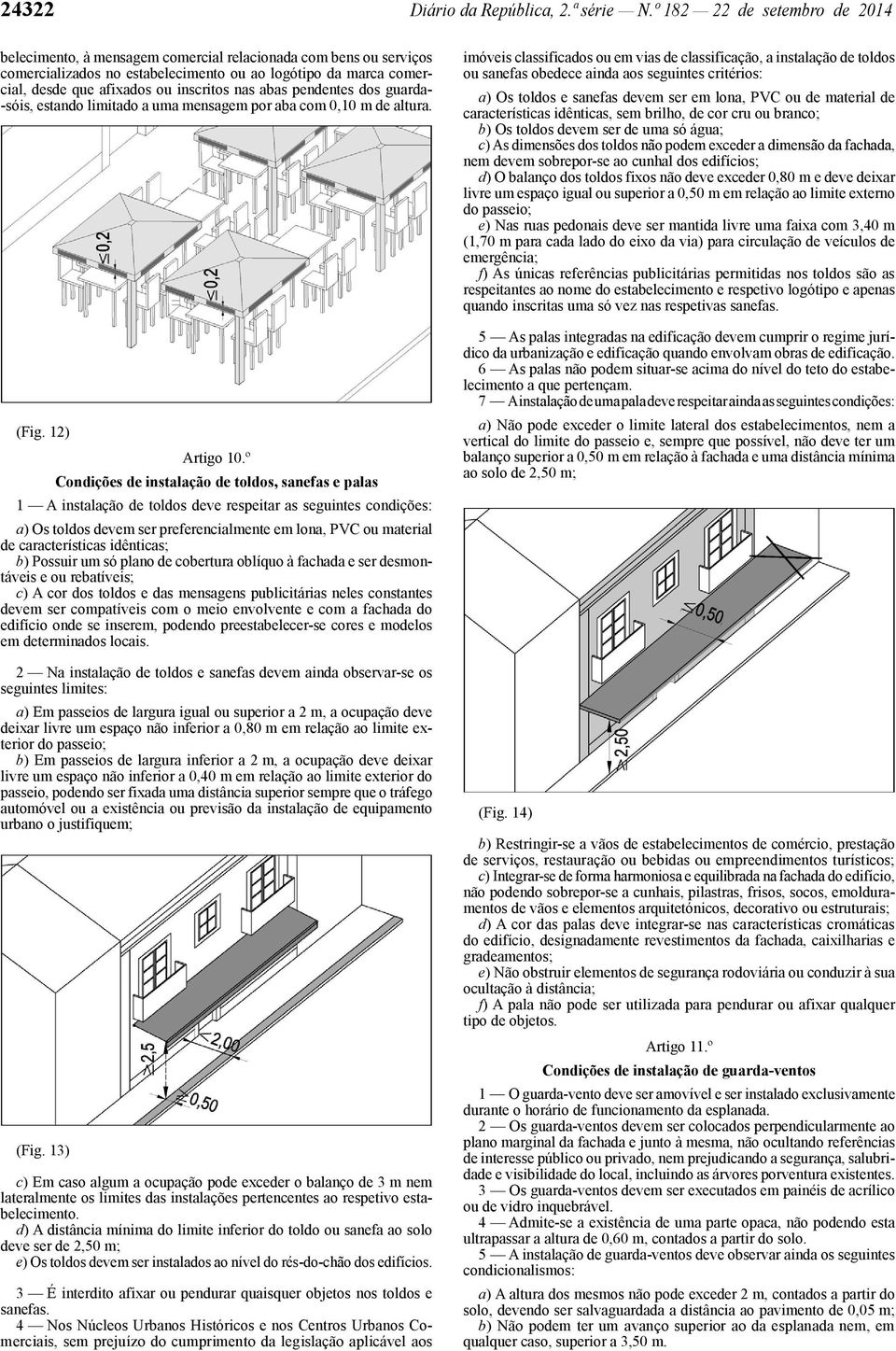 nas abas pendentes dos guarda- -sóis, estando limitado a uma mensagem por aba com 0,10 m de altura. (Fig. 12) Artigo 10.