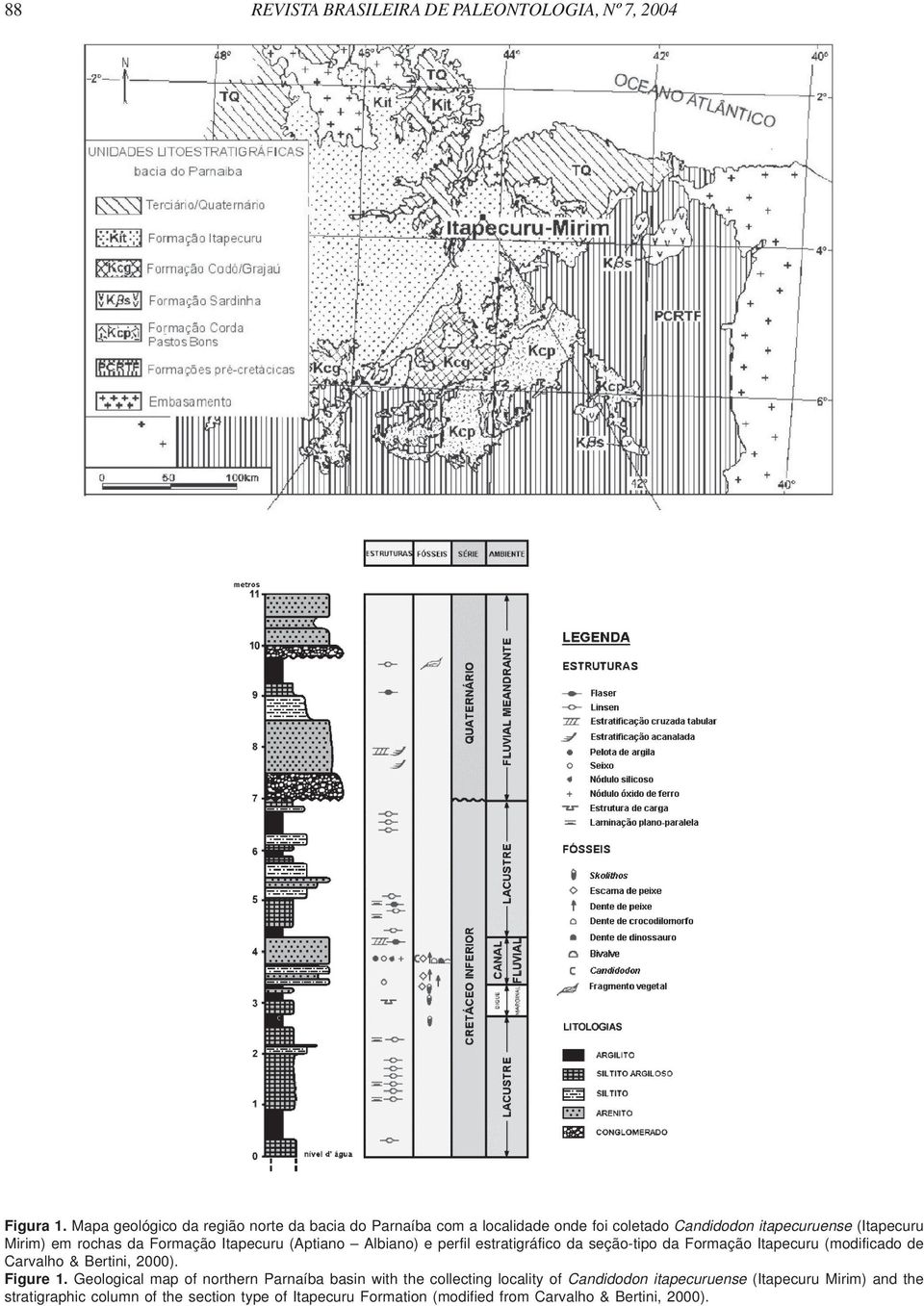Formação Itapecuru (Aptiano Albiano) e perfil estratigráfico da seção-tipo da Formação Itapecuru (modificado de Carvalho & Bertini, 2000).