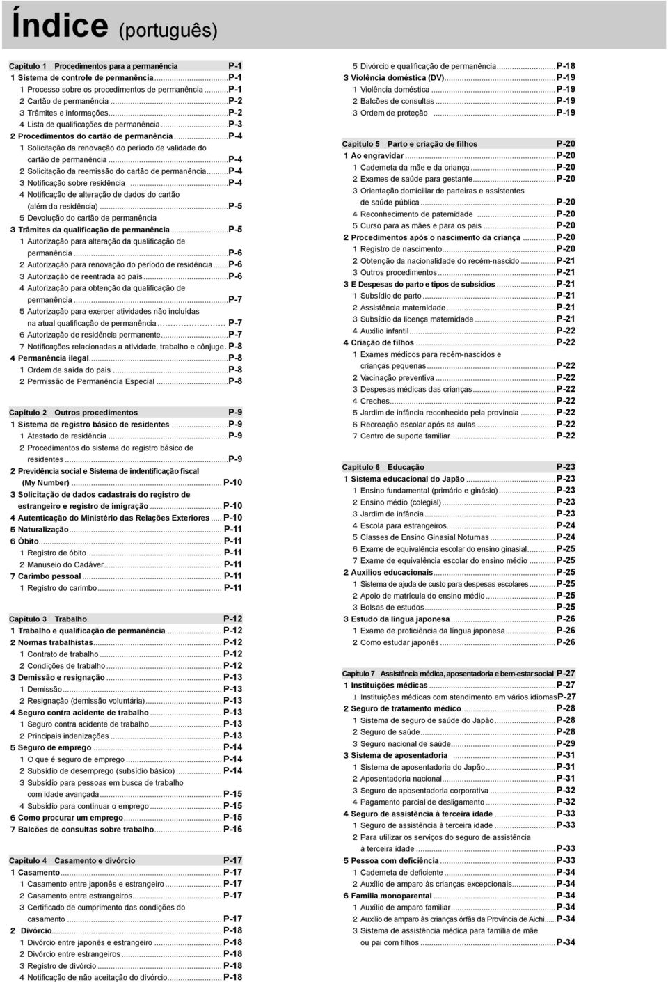 ..p-4 1 Solicitação da renovação do período de validade do cartão de permanência...p-4 2 Solicitação da reemissão do cartão de permanência...p-4 3 Notificação sobre residência.