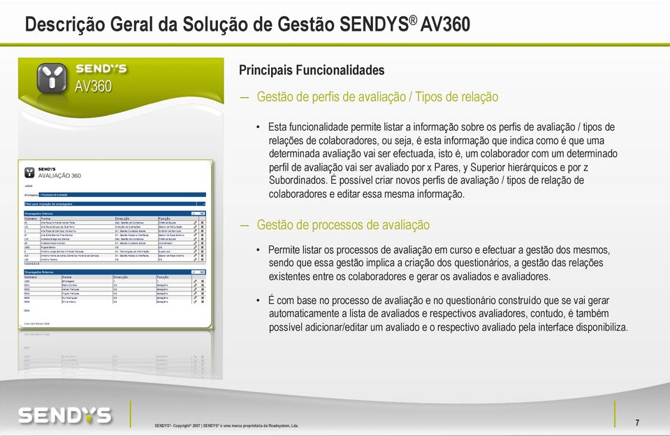 avaliado por x Pares, y Superior hierárquicos e por z Subordinados. É possível criar novos perfis de avaliação / tipos de relação de colaboradores e editar essa mesma informação.