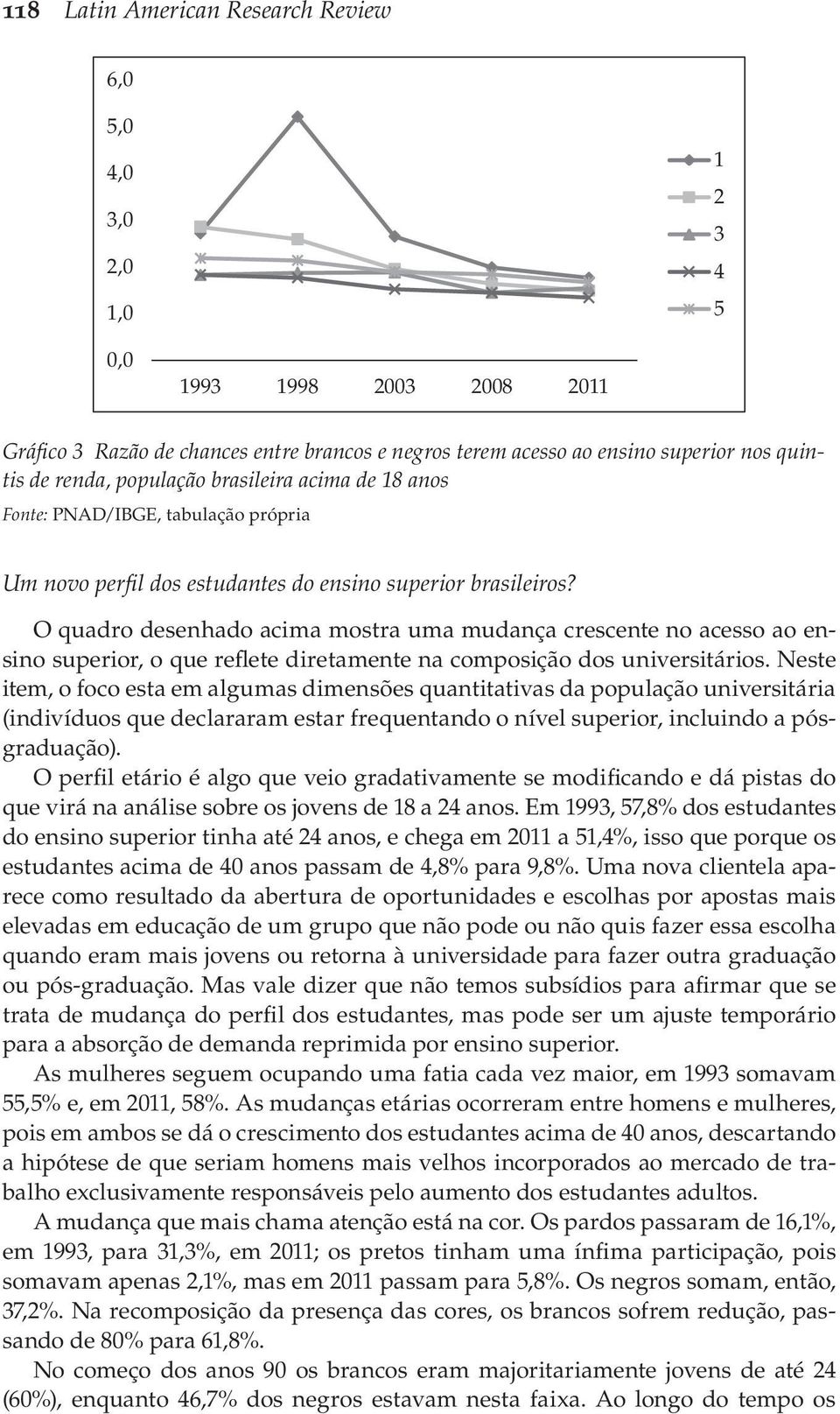 O quadro desenhado acima mostra uma mudança crescente no acesso ao ensino superior, o que reflete diretamente na composição dos universitários.