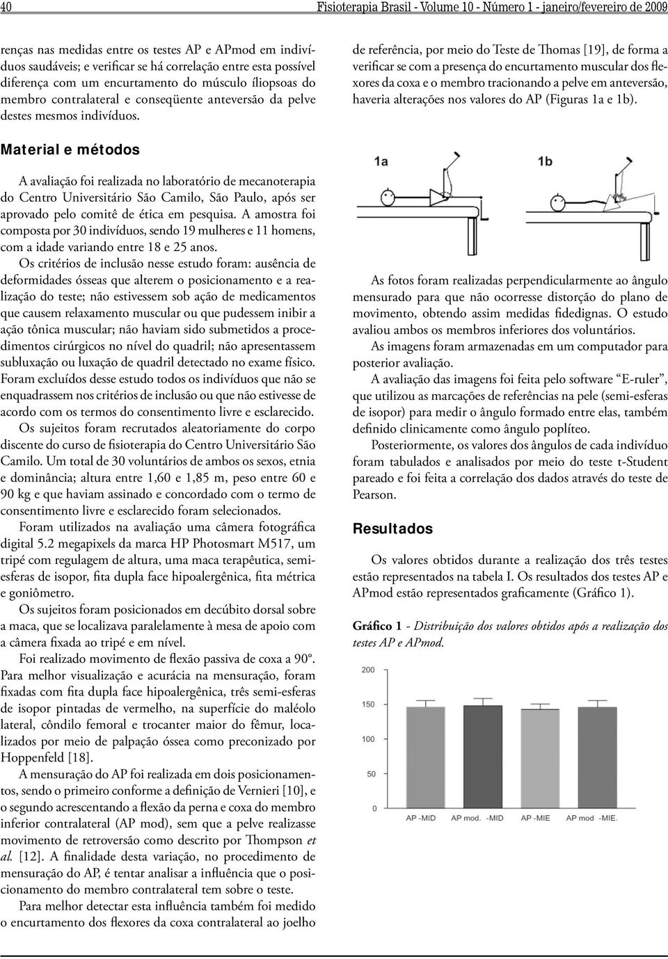 de referência, por meio do Teste de Thomas [19], de forma a verificar se com a presença do encurtamento muscular dos flexores da coxa e o membro tracionando a pelve em anteversão, haveria alterações