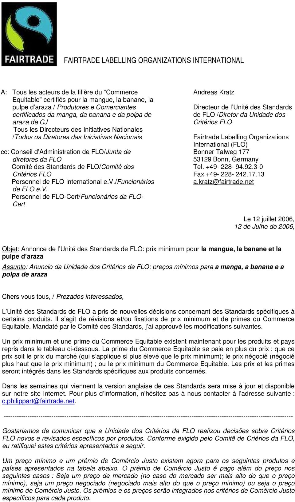 Critérios FLO Personnel de FLO International e.v.