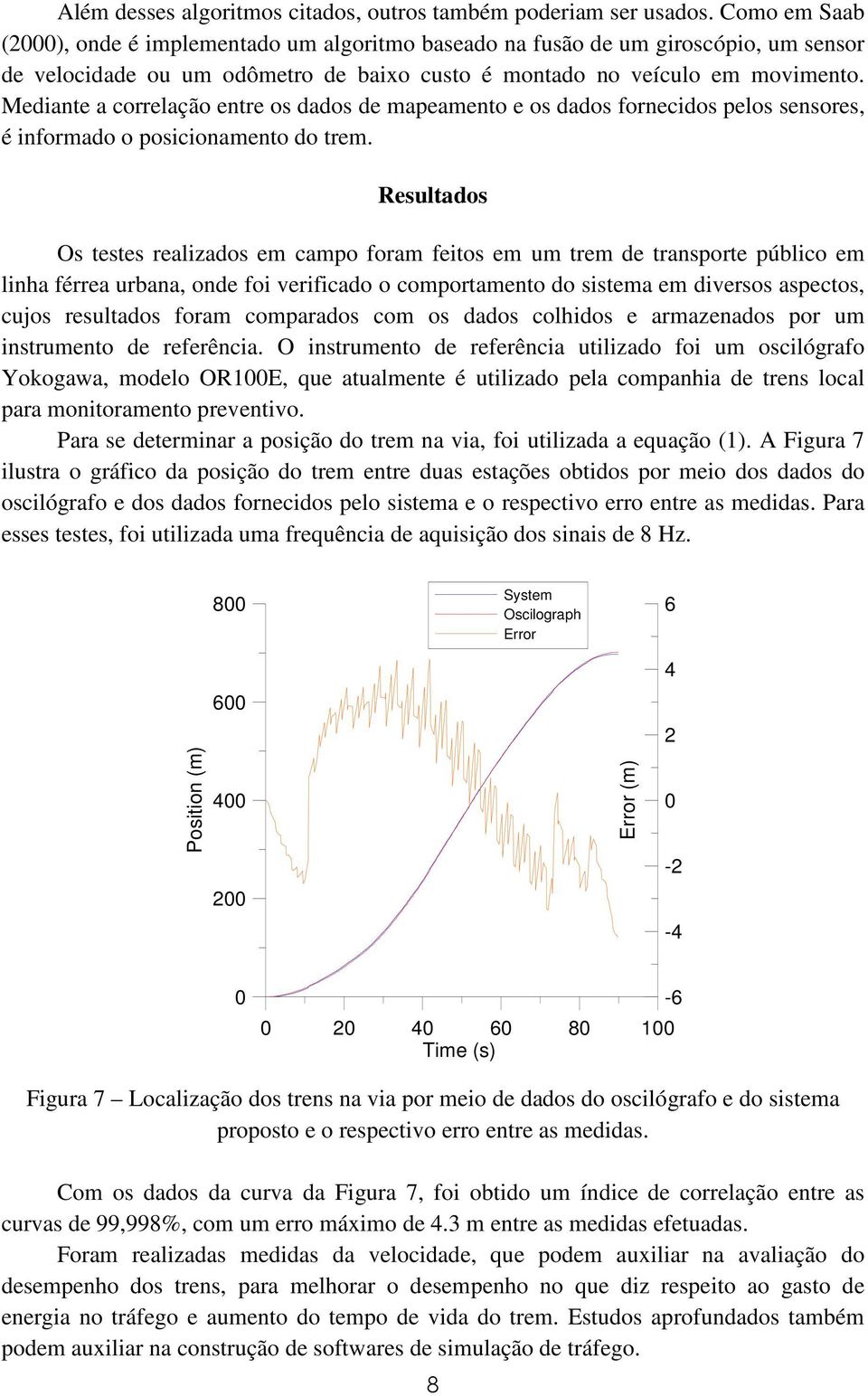 Mediante a correlação entre os dados de mapeamento e os dados fornecidos pelos sensores, é informado o posicionamento do trem.