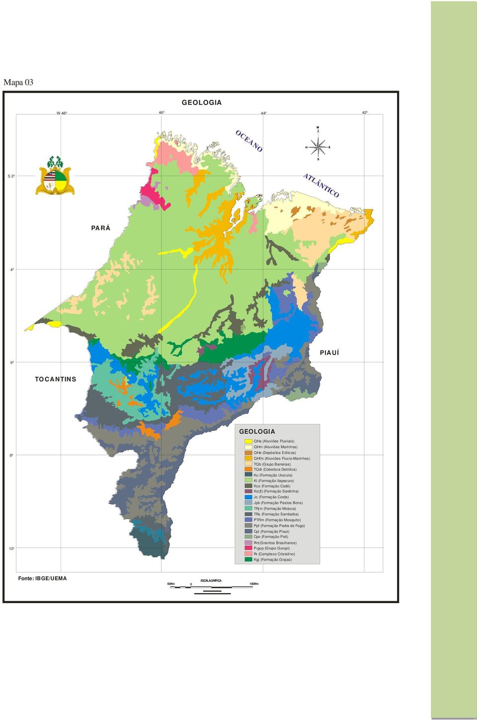 Corda) Jpb (Formação Pastos Bons) TRjm (Formação Motuca) TRs (Formação Sambaiba) PTRm (Formação Mosquito) Ppf (Formação Pedra de Fogo) Cpi (Formação