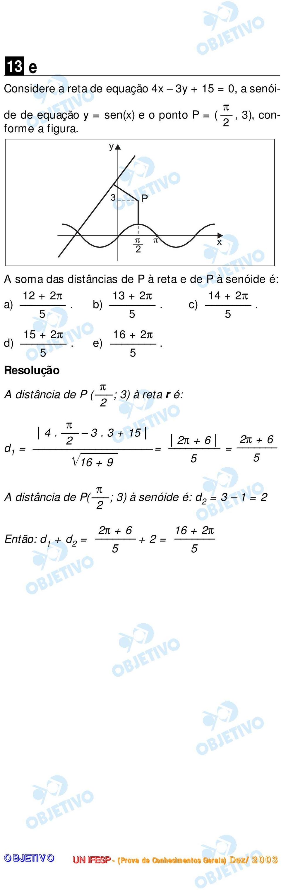 5 5 5 15 + 2π 16 + 2π d). e). 5 5 π A distância de P ( ; 3)