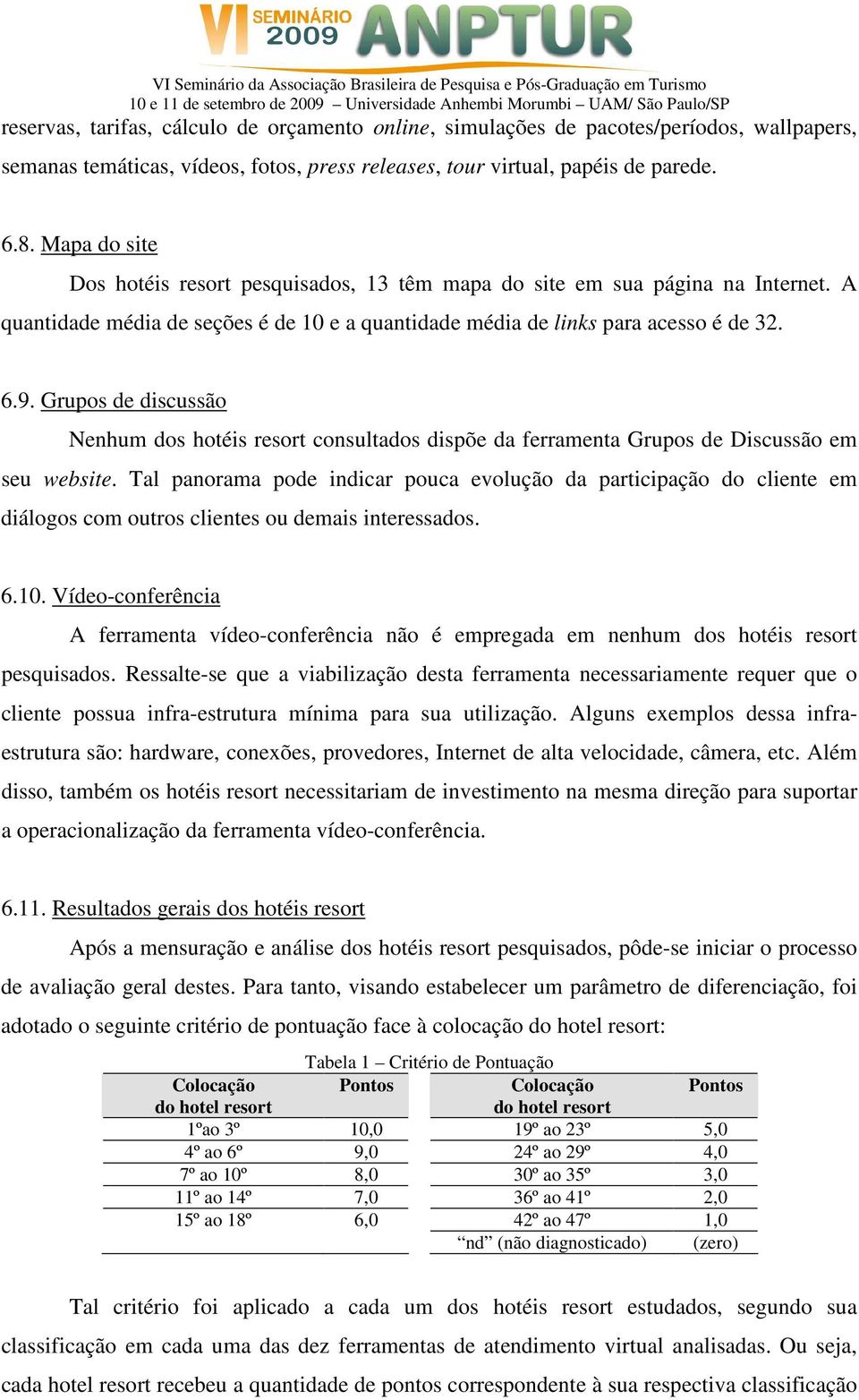 Grupos de discussão Nenhum dos hotéis resort consultados dispõe da ferramenta Grupos de Discussão em seu website.