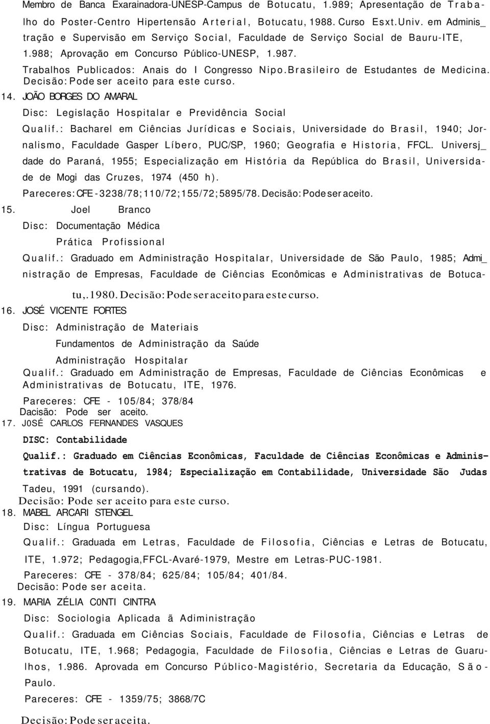 Brasileiro de Estudantes de Medicina. 14. JOÃO BORGES DO AMARAL Disc: Legislação Hospitalar e Previdência Social Qualif.