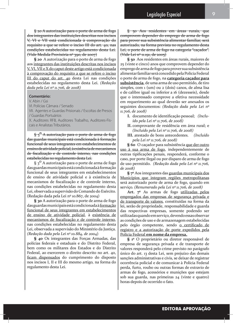 (Vide Medida Provisória nº 390, de 2007) 2o A autorização para o porte de arma de fogo aos integrantes das instituições descritas nos incisos V, VI, VII e X do caput deste artigo está condicionada à