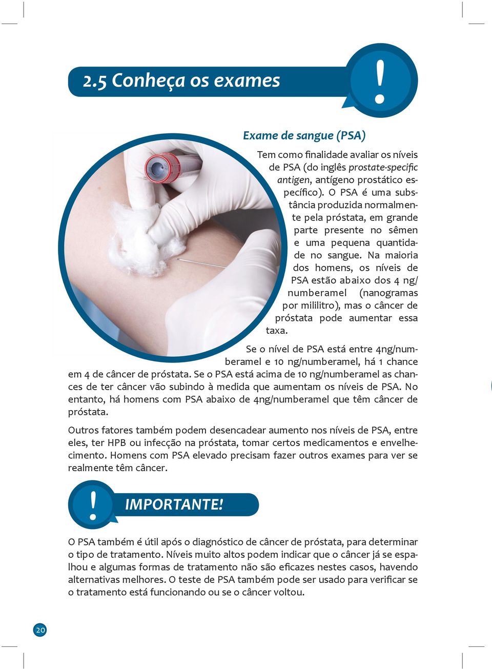 Na maioria dos homens, os níveis de PSA estão abaixo dos 4 ng/ numberamel (nanogramas por mililitro), mas o câncer de próstata pode aumentar essa taxa.