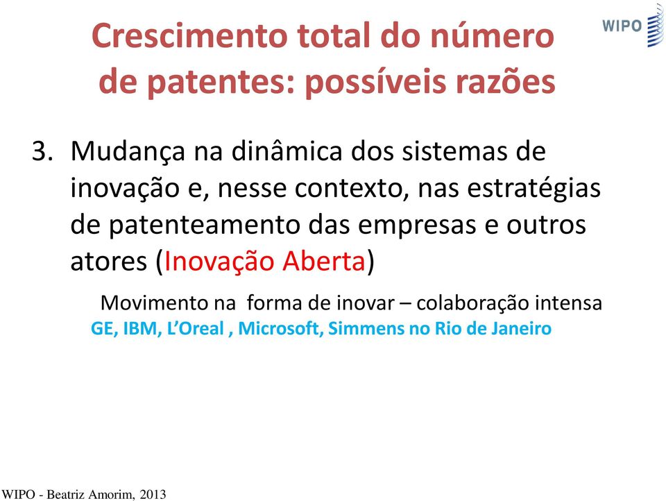 patenteamento das empresas e outros atores (Inovação Aberta) Movimento na forma de