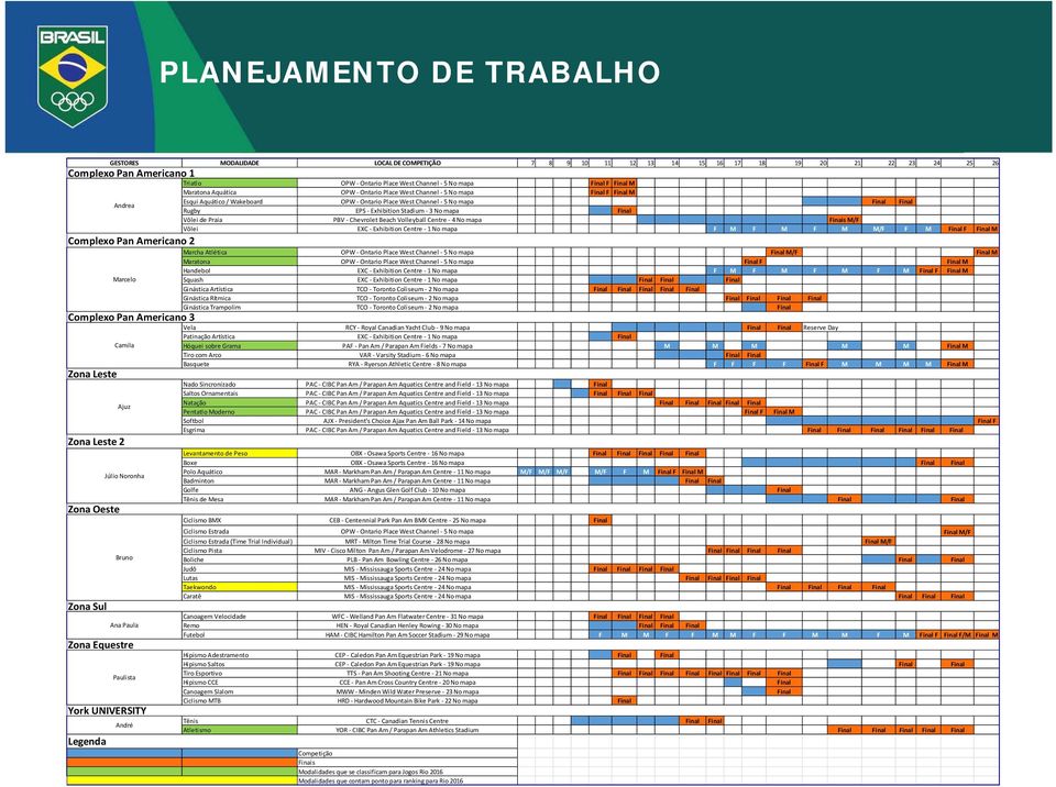 mapa Final F Final M Maratona Aquática OPW Ontario Place West Channel 5 No mapa Final F Final M Esqui Aquático / Wakeboard OPW Ontario Place West Channel 5 No mapa Final Final Rugby EPS Exhibition