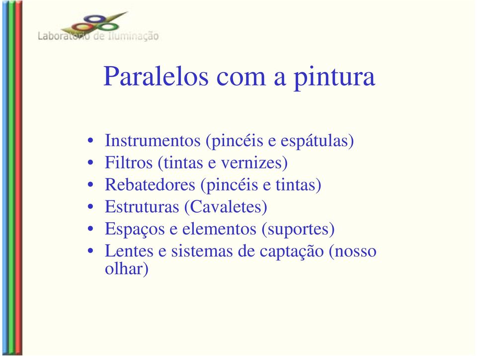 (pincéis e tintas) Estruturas (Cavaletes) Espaços e