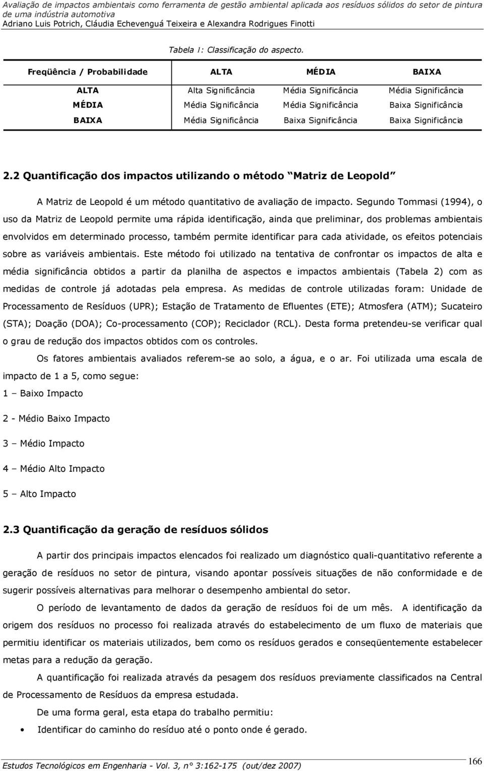 Baixa Significância Baixa Significância 2.2 Quantificação dos impactos utilizando o método Matriz de Leopold A Matriz de Leopold é um método quantitativo de avaliação de impacto.