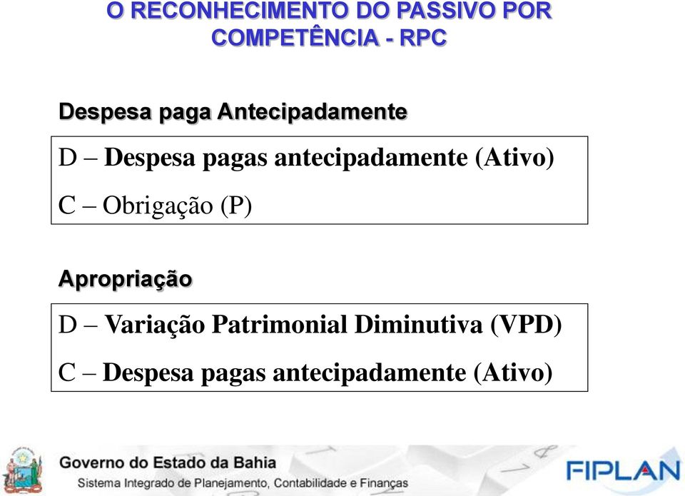 antecipadamente (Ativo) C Obrigação (P) Apropriação D