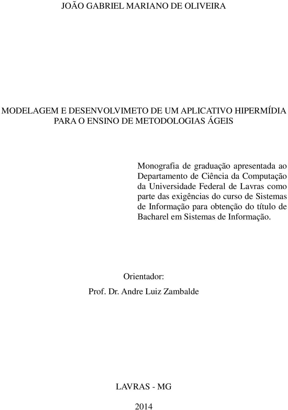 Universidade Federal de Lavras como parte das exigências do curso de Sistemas de Informação para