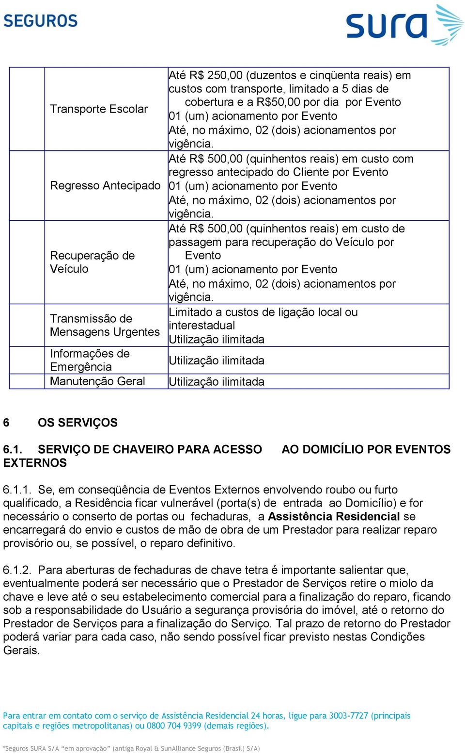 ligação local ou Transmissão de interestadual Mensagens Urgentes Utilização ilimitada Informações de Utilização ilimitada Emergência Manutenção Geral Utilização ilimitada 6 OS SERVIÇOS 6.1.