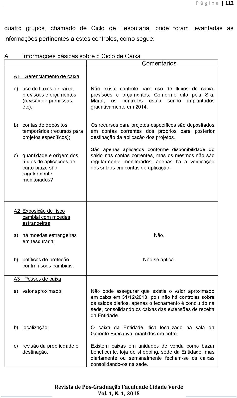 Conforme dito pela Sra. Marta, os controles estão sendo implantados gradativamente em 2014.