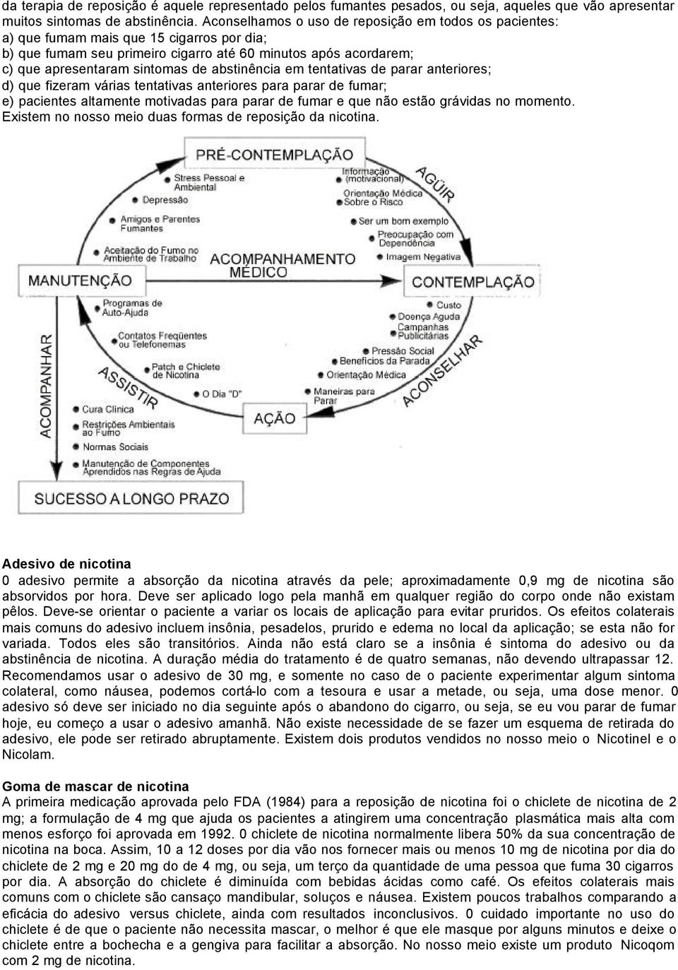 abstinência em tentativas de parar anteriores; d) que fizeram várias tentativas anteriores para parar de fumar; e) pacientes altamente motivadas para parar de fumar e que não estão grávidas no